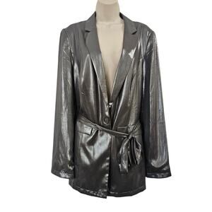 MAEVE ANTHRO Zada Metallic Blazer Silver Size 14